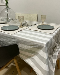 Mantel de tussor para mesa cuadrada a rayas gris/blanco 1.80x1.80 - comprar online