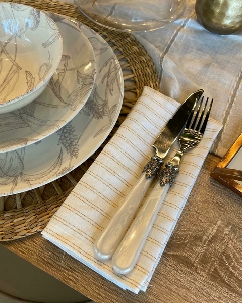 Servilleta de tela beige a rayas marrones 40x40 x6 unidades - comprar online