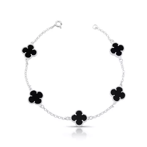 Pulseira Prata trevos preto - comprar online