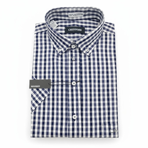 Camisa manga corta cuadrillé azul