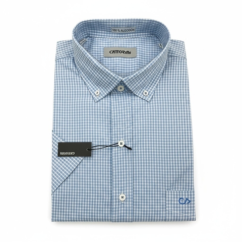 Camisa manga corta cuadrillé celeste