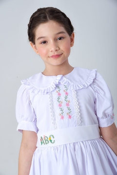 Vestido infantil Luxo Branco ABC formatura com faixa busto removivel na internet