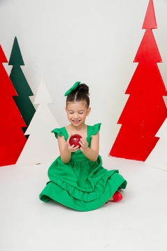 Vestido infantil verde Natal Cerejinha + laço de cabelo - loja online