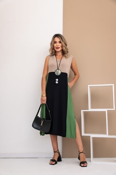 Vestido tricolor Luana,amplo Viscolycra único (40 ao 48 ) cor da foto - comprar online