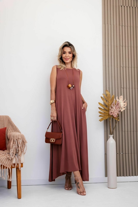 Vestido Alice Viscolycra único (38 ao 48) cor mocha