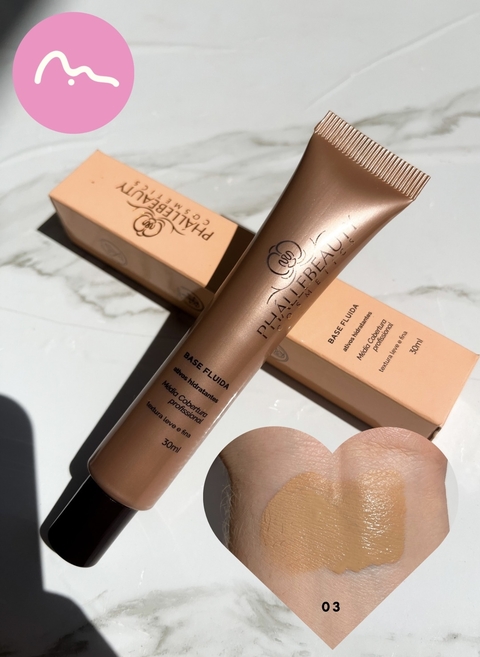 Base Fluida Vegana Média Cobertura Profissional Cor 03 - PhálleBeauty