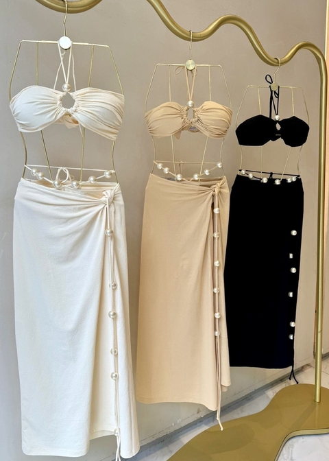 Conjunto Saia Midi e Biquíni Pérolas Bardoh
