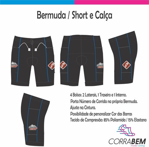 Bermuda 4 Bolsos Corrida Ativa com vivo Azul