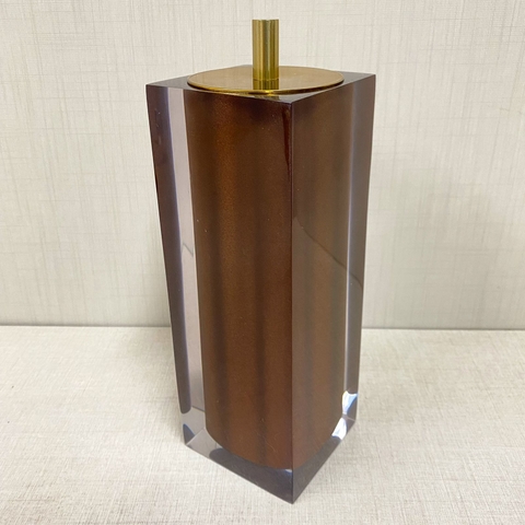 porta escova de dentes em resina cristal marrom escuro com dourado fosco