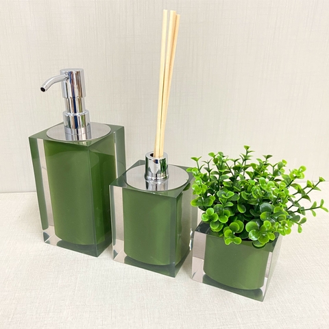kit lavabo 3 peças em resina verde musgo com cromado