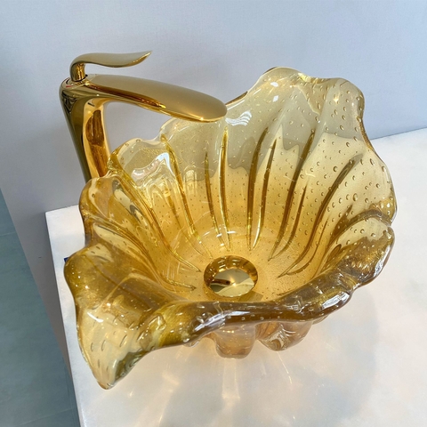 cuba de murano com pó de ouro 24K Dubai - Dourada 50cm x 32cm x 21cm