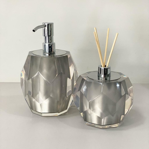 kit lavabo 2 peças em resina lapidado cristal prata com cromado