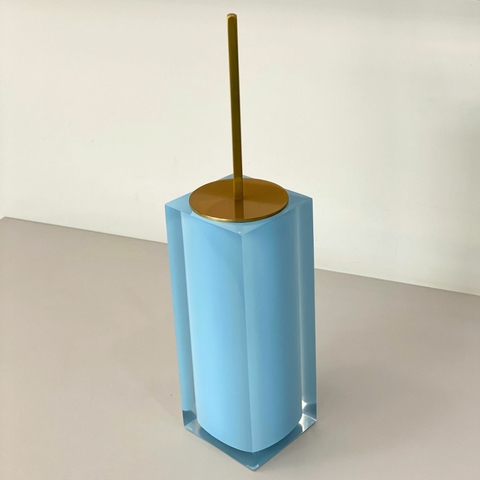 Porta escova Sanitária em resina Cristal azul claro com Dourado