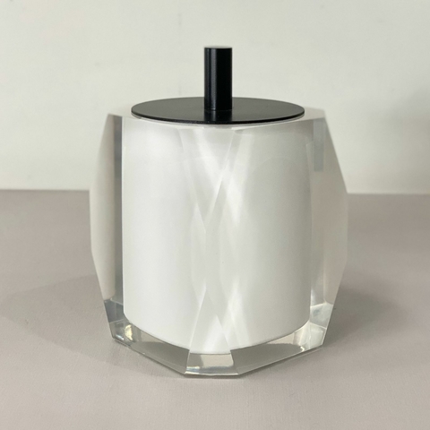 Porta cotonete/algodão valência em resina cristal branco com preto fosco