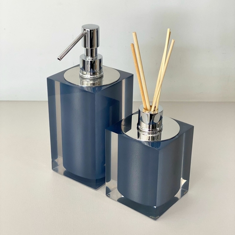 kit lavabo 2 peças em resina Cristal azul meia noite com Cromado