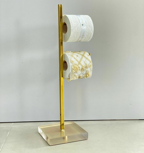 Papeleira de chão Dourada com base em resina cristal new gold