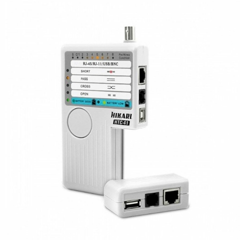 TESTADOR DE CABOS 5 EM 1 USB, RJ45, RJ11, RJ12 E BNC HTC-41