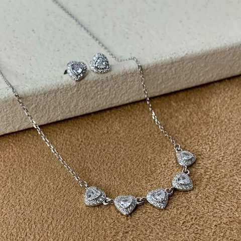 CONJUNTO CORAÇÃO ZIRCONIA NA PRATA - comprar online
