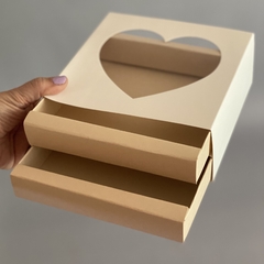 MINI PACK x 2 u CAJONERA DOBLE CON VISOR CORAZON (17x17x6.5 cm) BOMBONES /CHOCOLATES Nueva! Cajón color natural - wincopack