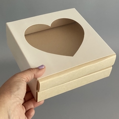 Imagen de MINI PACK x 2 u CAJONERA DOBLE CON VISOR CORAZON (17x17x6.5 cm) BOMBONES /CHOCOLATES Nueva! Cajón color natural