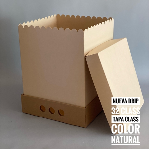 MINI PACK x 2 u DRIP BOX 32 CLASS TAPA SIMPLE CARTULINA CLASS (25x25x32 cm) Nueva! color natural