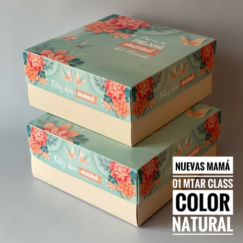 MINI Pack x 2 u MAMÁ 01- MTAR CLASS - DIA DE LA MADRE (25x25x11 cm) CAJA DESAYUNOS / TORTAS Nueva! (color natural)