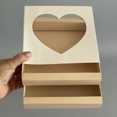 MINI PACK x 2 u CAJONERA DOBLE CON VISOR CORAZON (17x17x6.5 cm) BOMBONES /CHOCOLATES Nueva! Cajón color natural