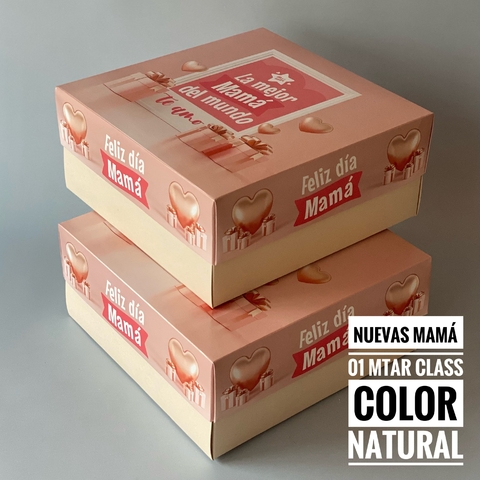 MINI Pack x 2 u MAMÁ 02- MTAR CLASS - DIA DE LA MADRE (25x25x11 cm) CAJA DESAYUNOS / TORTAS Nueva! (color Natural)