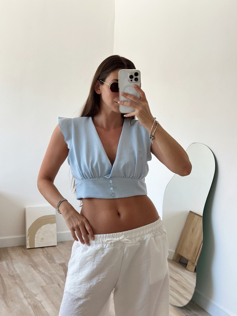 TOP BEATA VOLADO C/LAZO CELESTE - comprar online