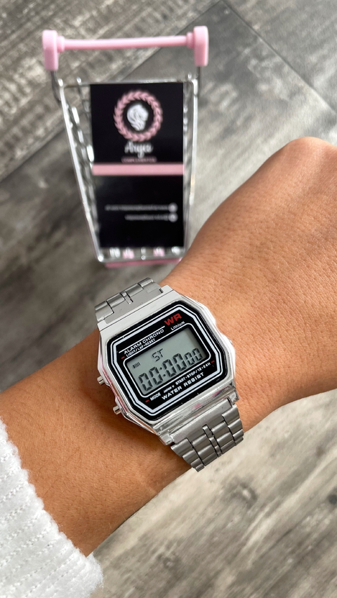 Reloj cuadrado malla de acero fondo negro - comprar online