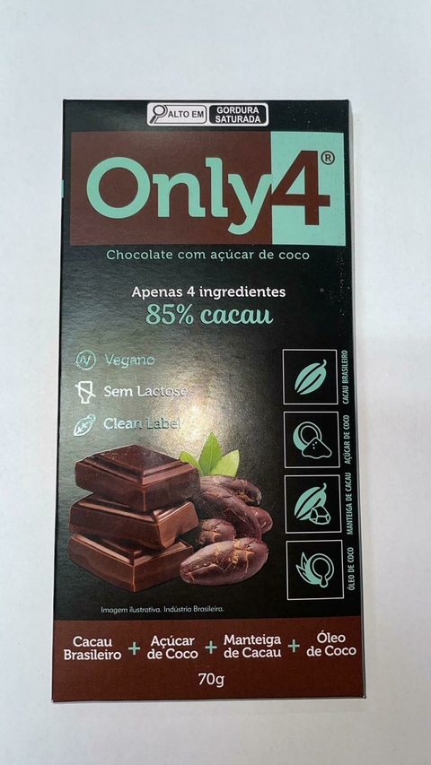 Chocolate Only4 – 85% Cacau com Açúcar de Coco – 70g