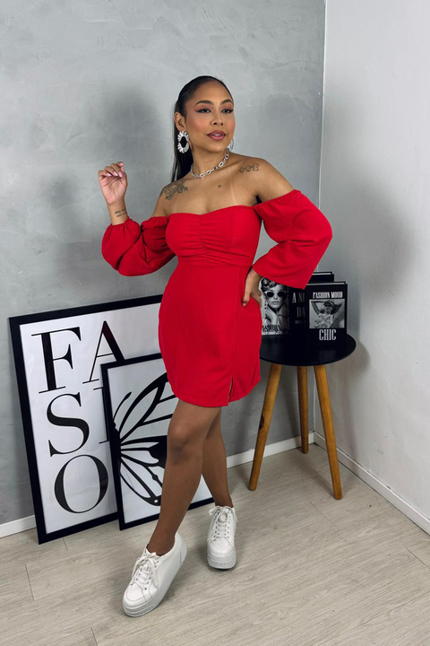 Vestido Mari manga longa vermelho