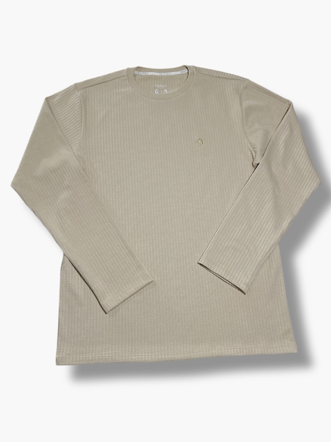 Camisa Manga Longa Masculina Bege com Textura em Listra 2648 - comprar online