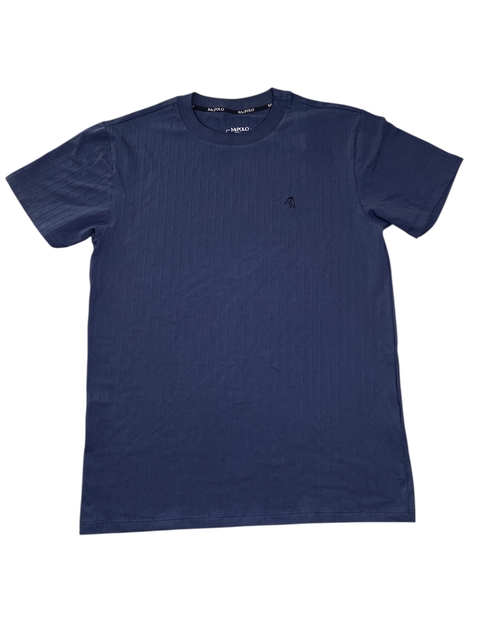 Camiseta Gola Careca Masculina Marinho com Listra em Textura 1184 - comprar online