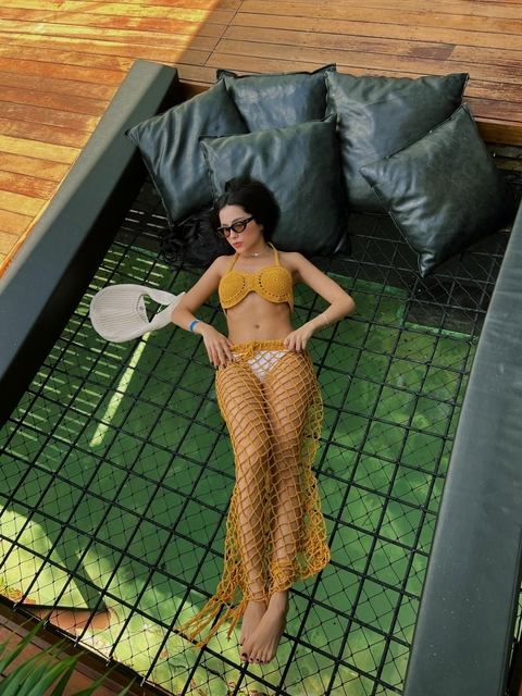 Cropped Crochê Oceano Mostarda