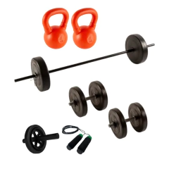 Kit Entrenamiento 28kg Soga Rueda Barra Pesas Rusas