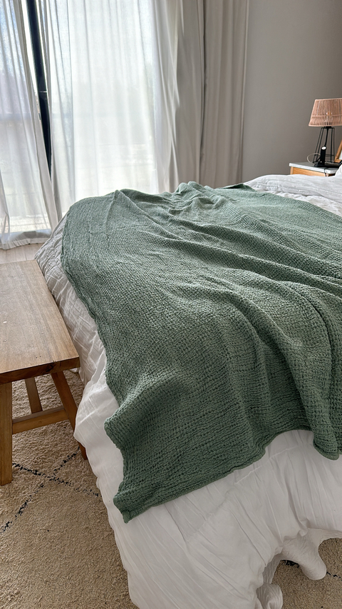 MANTA WAFFLE VERDE SECO - 130X240 CMS