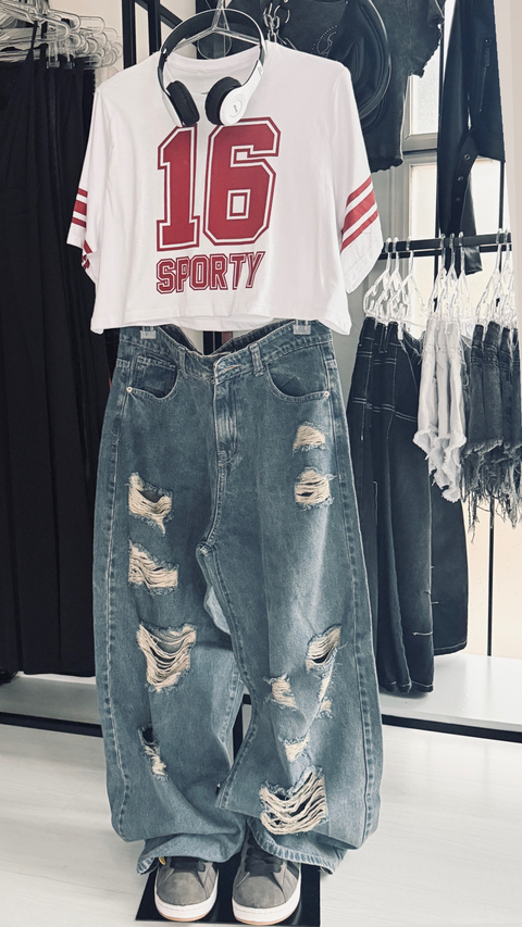 Jeans baggy ripped tiro bajo