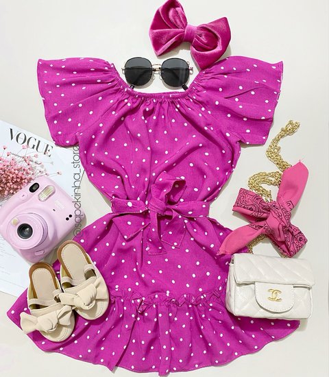 Vestido com faixa Pink poá