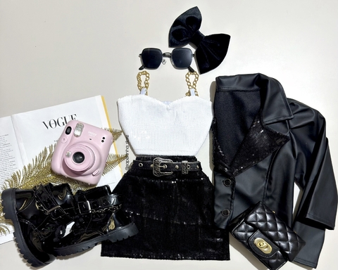 Conjunto Jaqueta e saia paetê