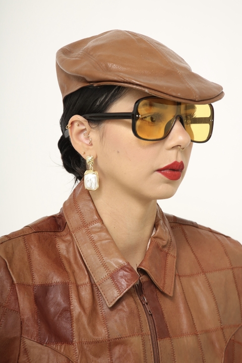 Boina de couro marrom vintage