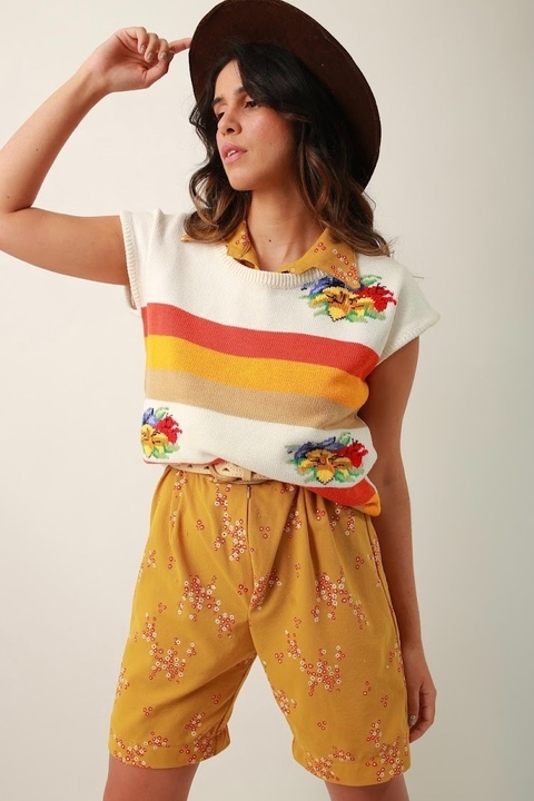 Pulôver vintage flores boradado