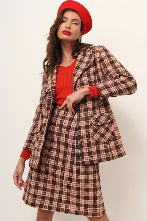 conjunto xadrez saia + blazer vintage
