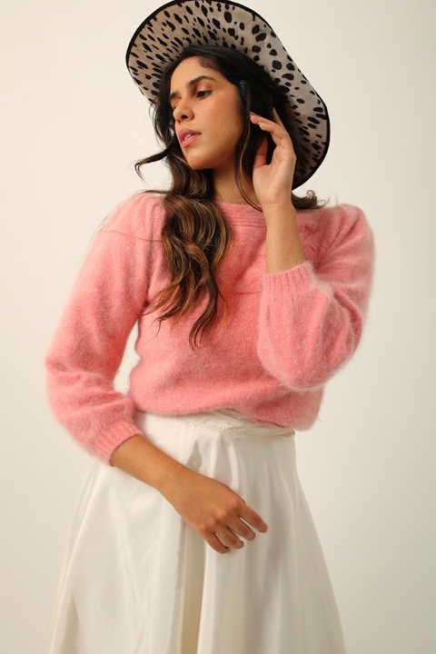 Pulôver rosa manga bufante vintage