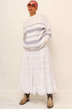 Pulover branco listras azul vintage - comprar online