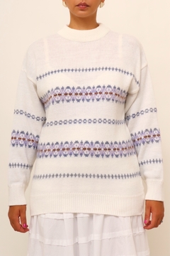 Pulover branco listras azul vintage - Capichó Brechó