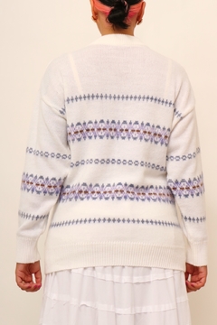 Pulover branco listras azul vintage na internet