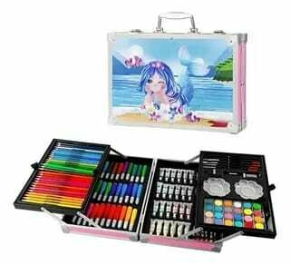 ) Set Arte Infantil Dibujo Fibra Maletín Metálico Valija X 145 Piezas V-Art