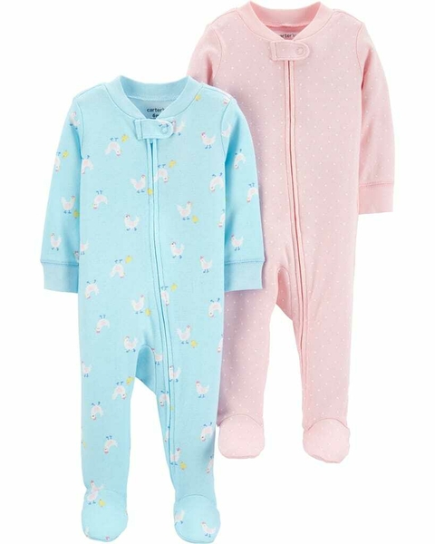 Carter`s Pack 2 Osito-Pijama de Algodon c/cierre estampa Gallinitas y Lunares