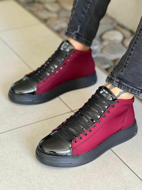 Paris charol negro y neoprene bordo